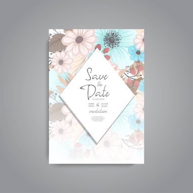 Renkli çiçek düğün davetiyesi.