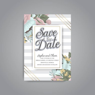 Renkli çiçek düğün davetiyesi.