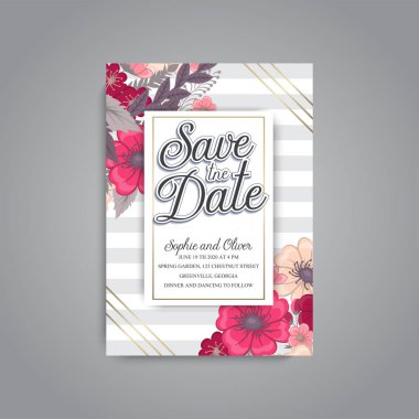 Renkli çiçek düğün davetiyesi.