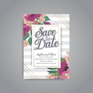 Renkli çiçek düğün davetiyesi.