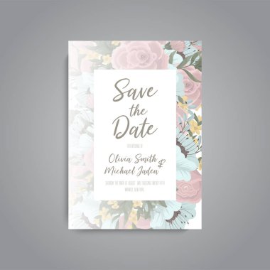 Renkli çiçek düğün davetiyesi.