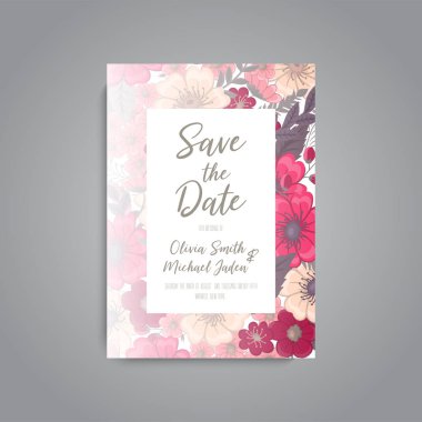 Renkli çiçek düğün davetiyesi.