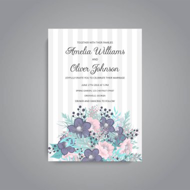 Renkli çiçek düğün davetiyesi.