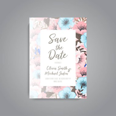 Renkli çiçek düğün davetiyesi.