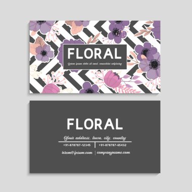 Güzel çiçeklerle dolu koyu kartvizit. Şablon