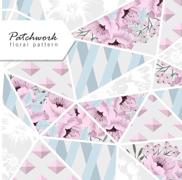 Patchwork Astratto Con Fiori — Vettoriale Stock