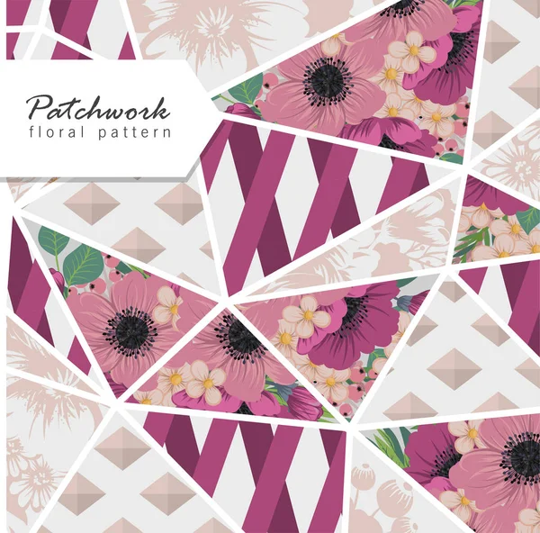 Patchwork Astratto Con Fiori — Vettoriale Stock