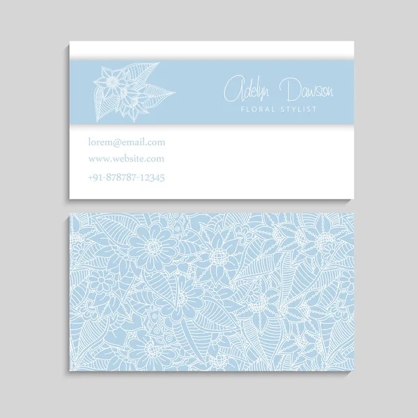 Set Business Card Zentangle Hand Drawn Flowers Template — Stock Vector
