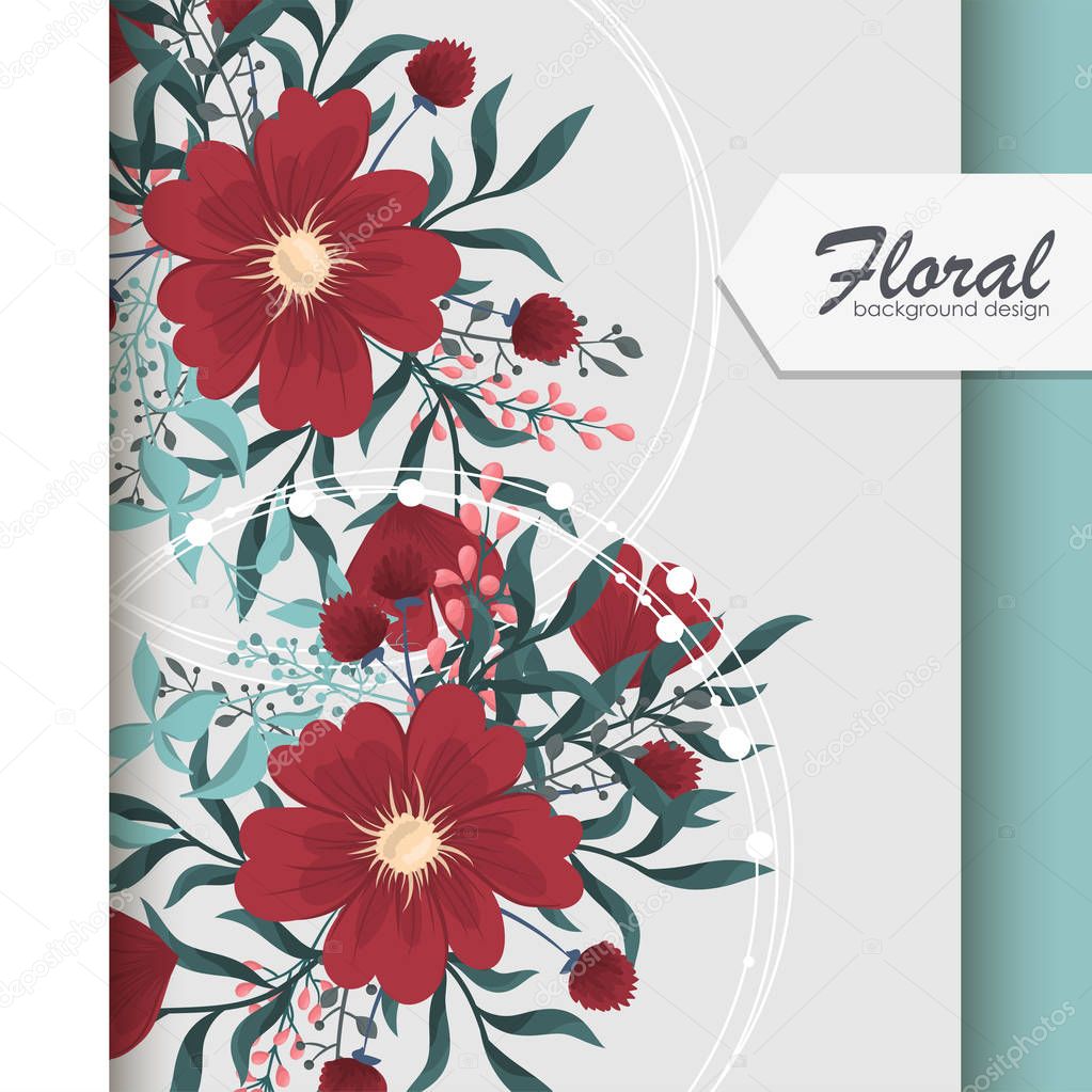 Greeting card with flowers, watercolor. Vector frame