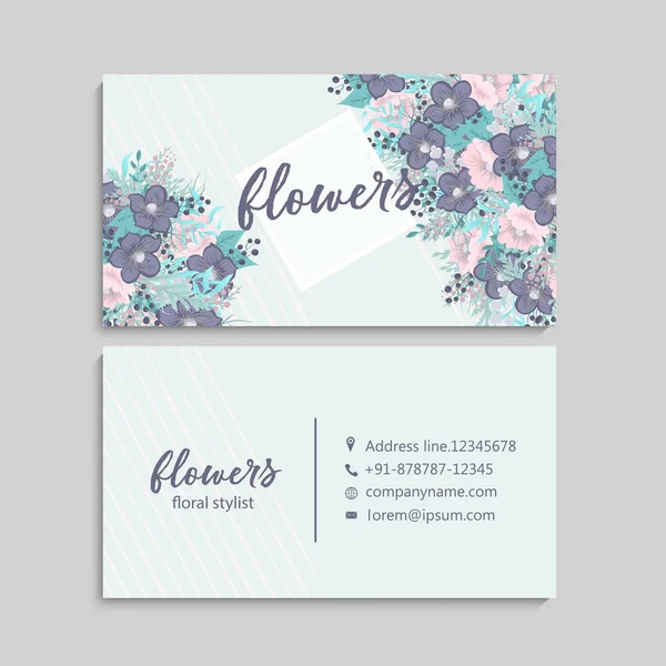 Tarjeta Visita Con Hermosas Flores Plantilla — Vector de stock