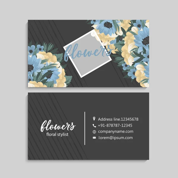 Tarjeta Visita Con Hermosas Flores Plantilla — Vector de stock