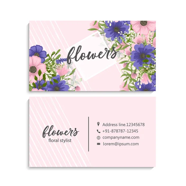 Tarjeta Visita Con Hermosas Flores Plantilla — Vector de stock