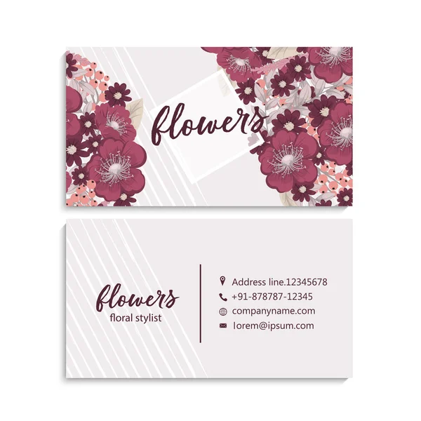 Tarjeta Visita Con Hermosas Flores Plantilla — Vector de stock