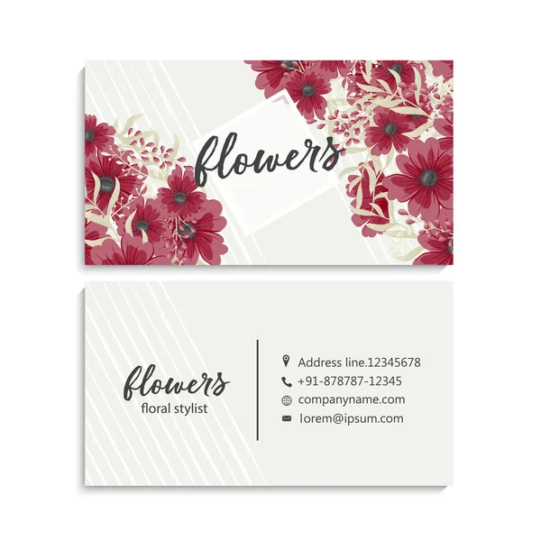 Tarjeta Visita Con Hermosas Flores Plantilla — Vector de stock