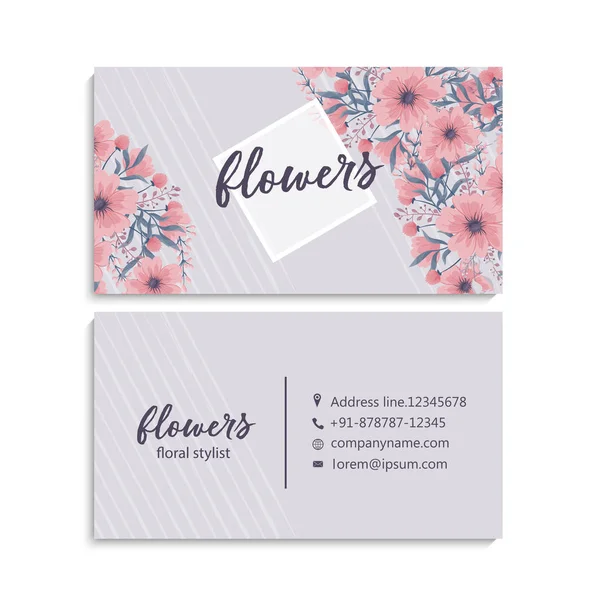 Tarjeta Visita Con Hermosas Flores Plantilla — Vector de stock