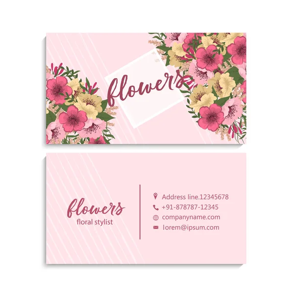 Tarjeta Visita Con Hermosas Flores Plantilla — Vector de stock