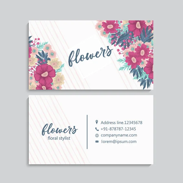 Tarjeta Visita Con Hermosas Flores Plantilla — Vector de stock