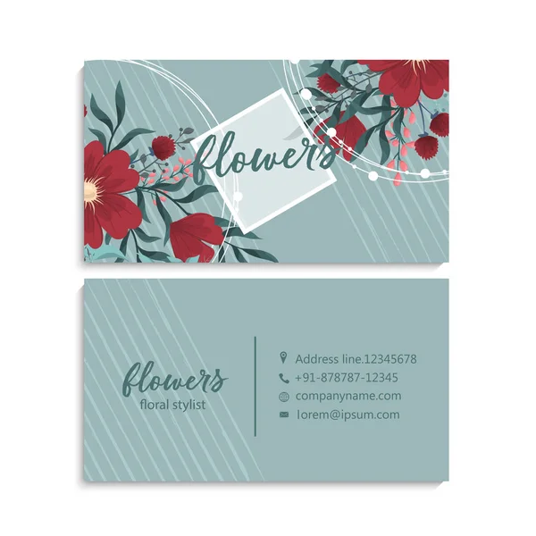 Tarjeta Visita Con Hermosas Flores Plantilla — Vector de stock