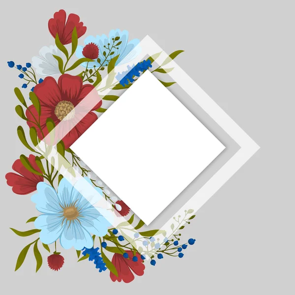 Bloem Rand Tekening Rood Frame Vector Illustratie — Stockvector