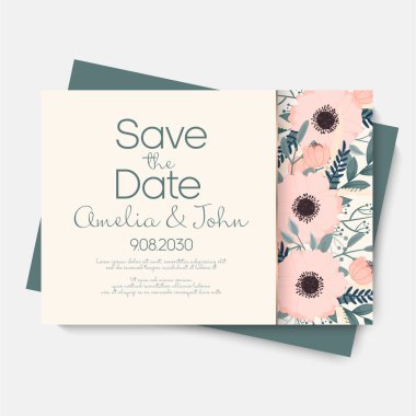 Çiçekli düğün şablonu - pembe çiçek kartı