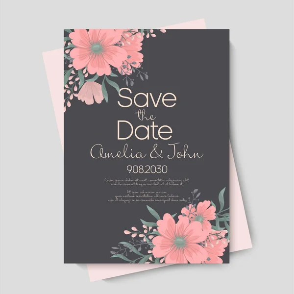 Цветочный Шаблон Свадьбы Розовая Цветочная Открытка — стоковый вектор
