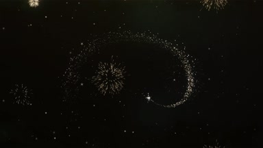 Eid Mubarak tebrik kartı metin ortaya altın havai fişek ve kraker Glitter parlak Magic parçacıklar ve Sparks gece yıldızlı gökyüzü üzerinde gelen kutlama, dilek, olaylar, mesaj, tatil, festival için 