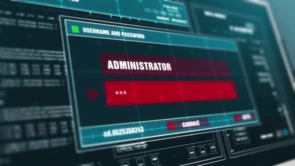 Beveiligingslek Waarschuwing Systeem Beveiligingswaarschuwing Foutmelding Computer Scherm Invoeren Van Login — Stockvideo