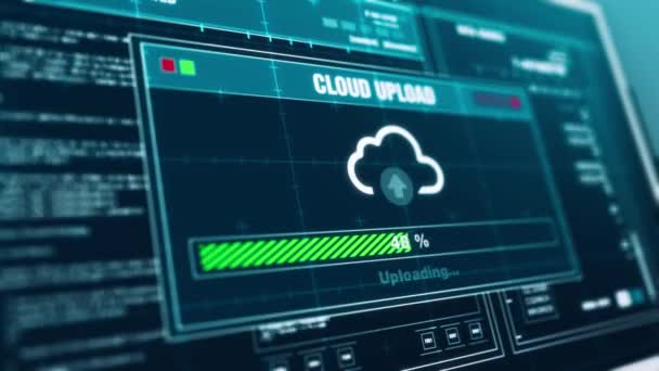Cloud Upload Pokrok Varování Zprávy Nahrát Kompletní Oznámení Obrazovce Počítače — Stock video
