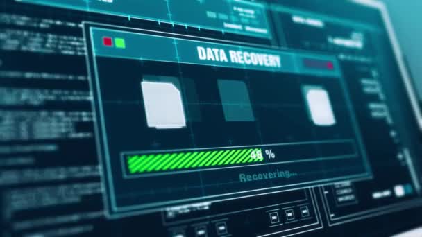 Data Recovery Vooruitgang Waarschuwing Bericht Bestanden Hersteld Alert Scherm Computer — Stockvideo