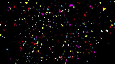 Siyah/yeşil 4k arka plan Bottom_Center_club gerçekçi çok renkli konfeti çok şekil kurşun Popper patlamalar çekim düşüyor. Düğün, Doğum günü, kutlama, karnaval, parti veya tatil