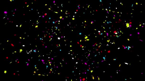 Bottom Center Star Realistic Multicolored Confetti Multi Shape Gunshot Popper — стоковое видео