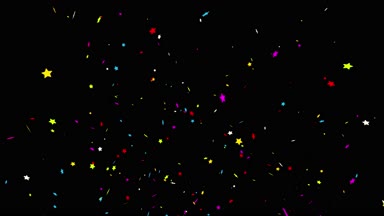 Siyah/yeşil 4k arka plan Bottom_Left_Star gerçekçi çok renkli konfeti çok şekil kurşun Popper patlamalar çekim düşüyor. Düğün, Doğum günü, kutlama, karnaval, parti veya tatil