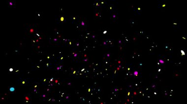 Siyah/yeşil 4k arka plan Bottom_Left_Circle gerçekçi çok renkli konfeti çok şekil kurşun Popper patlamalar çekim düşüyor. Düğün, Doğum günü, kutlama, karnaval, parti veya tatil