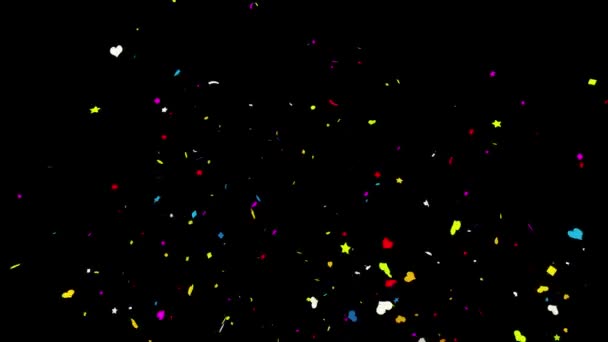 Bottom Left Multi Shape Realistic Multicolored Confetti Multi Shape Gunshot — стоковое видео