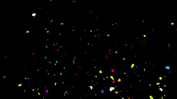 Bottom_Left_Multi Form Realistiska Mångfärgade Confetti Multi Form Pistolskott Popper Explosioner — Stockvideo