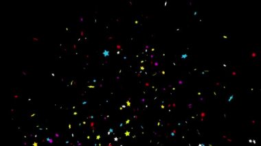 Siyah/yeşil 4k arka plan Bottom_Right__Star gerçekçi çok renkli konfeti çok şekil kurşun Popper patlamalar çekim düşüyor. Düğün, Doğum günü, kutlama, karnaval, parti veya tatil