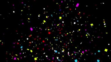 Siyah/yeşil 4k arka plan Bottom_Left_Right_Square gerçekçi çok renkli konfeti çok şekil kurşun Popper patlamalar çekim düşüyor. Düğün, Doğum günü, kutlama, karnaval, parti veya tatil