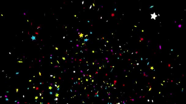 Bottom_Left_Right_Star Realistiska Mångfärgade Confetti Multi Form Pistolskott Popper Explosioner Skytte — Stockvideo