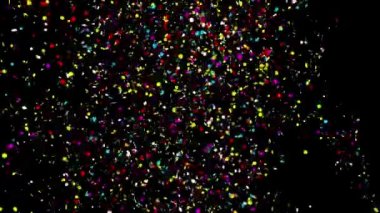 Doğru _Loops_Line_Circle_Round gerçekçi çok renkli konfeti çok şekil kurşun Popper patlamalar çekim düşen siyah/yeşil 4k arka plan. Düğün, Doğum günü, kutlama, karnaval, parti veya tatil