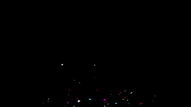 Middle_Left_Right_Multi Vorm Realistische Veelkleurige Confetti Multi Vorm Gunshot Popper Explosies — Stockvideo