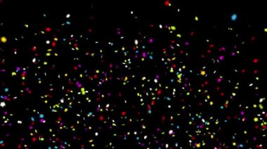 Zemin shot_one_by_one_multi_color_Star gerçekçi çok renkli konfeti çok şekil kurşun Popper patlamalar çekim düşen siyah/yeşil 4k arka plan. Düğün, Doğum günü, kutlama, karnaval, parti veya tatil