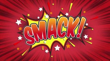 Tokat Word Retro karikatür komik kabarcıklar Popup stil ifadeler renkli bomba ve duman şerit noktalı ve kırmızı hız radyal sorunsuz döngü animasyon siyah / yeşil ekran satırı 4k arka plan doodle