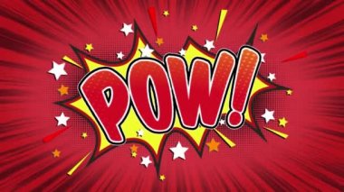  POW Word Retro karikatür komik kabarcıklar açılır menüsü stili ifadeler bomba ve duman şerit noktalı renkli ve kırmızı hız radyal sorunsuz döngü animasyon siyah / yeşil ekran satırı 4k doodle arka plan
