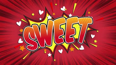 tatlı Word Retro karikatür komik kabarcıklar Popup stil ifadeler renkli bomba ve duman şerit noktalı ve kırmızı hız radyal sorunsuz döngü animasyon siyah / yeşil ekran satırı 4k arka plan doodle