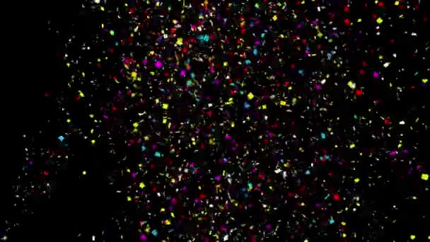 Right_Loops_Multi Vorm Realistische Veelkleurige Confetti Multi Vorm Gunshot Popper Explosies — Stockvideo