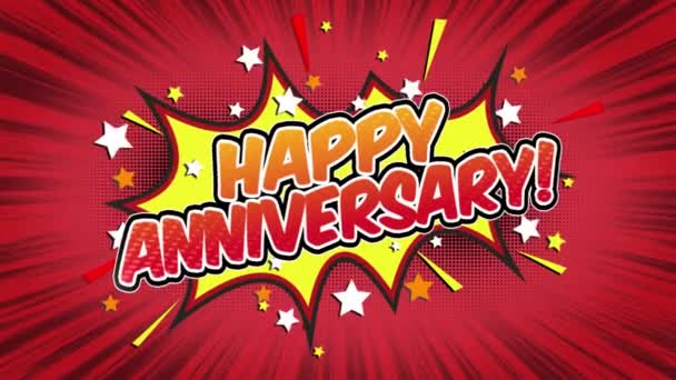 Happy Anniversary Word Retro Cartoon Comic Bubbles Popup Style Expressions — Stock Video