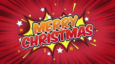 Neşeli Noel Word Retro karikatür komik kabarcıklar Popup stil ifadeler renkli bomba ve duman şerit noktalı ve kırmızı hız radyal sorunsuz döngü animasyon siyah / yeşil ekran satırı 4k arka plan doodle