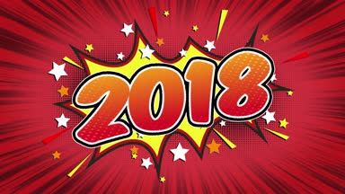 2018 Word Retro karikatür komik kabarcıklar Popup stil ifadeler renkli bomba ve duman şerit noktalı ve kırmızı hız radyal sorunsuz döngü animasyon siyah / yeşil ekran satırı 4k arka plan doodle