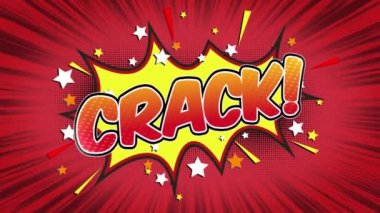 Çatlamak Word Retro karikatür komik kabarcıklar Popup stil ifadeler renkli bomba ve duman şerit noktalı ve kırmızı hız radyal sorunsuz döngü animasyon siyah / yeşil ekran satırı 4k arka plan doodle