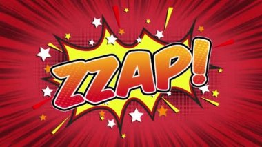  zzap Word Retro karikatür komik kabarcıklar Popup stil ifadeler renkli bomba ve duman şerit noktalı ve kırmızı hız radyal sorunsuz döngü animasyon siyah / yeşil ekran satırı 4k arka plan doodle
